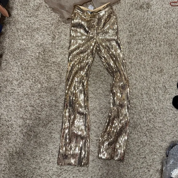 LaQuan Smith Gold Liquid Sequin Pants - Small - Picture 5 of 11